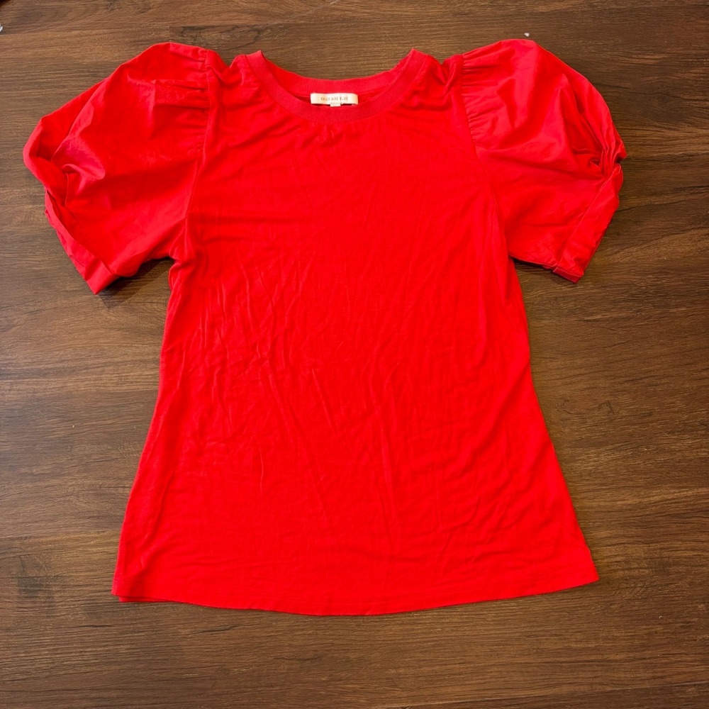 Coquette Romantic Rayon Puff Statement Sleeve Top Red Feminine Chic S Soft Girl